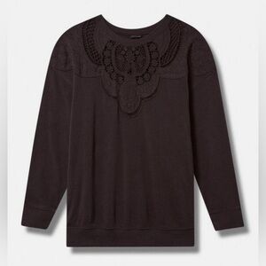 Torrid Cozy Fleece Crew Neck Drop Shoulder
Crochet Inset Sweatshirt Blac…